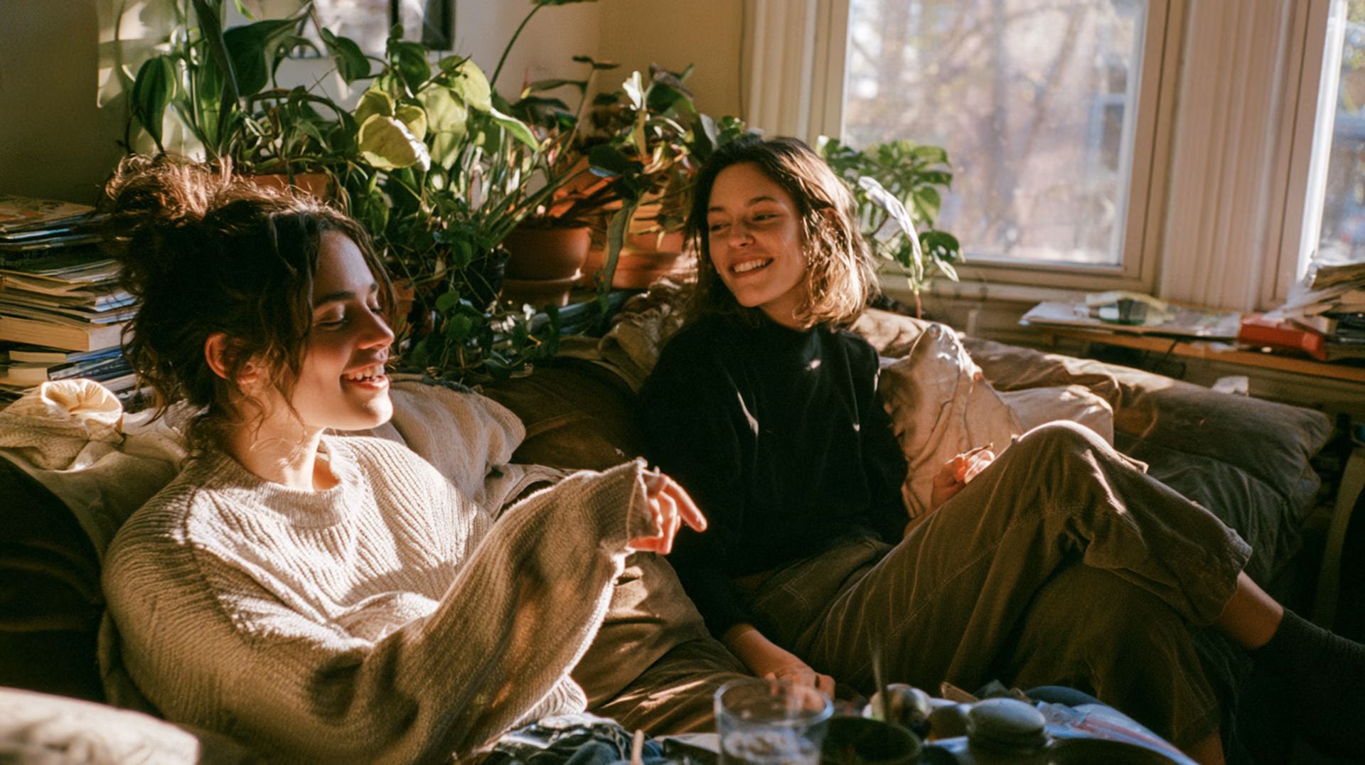 Housemates talking together in a shared living room